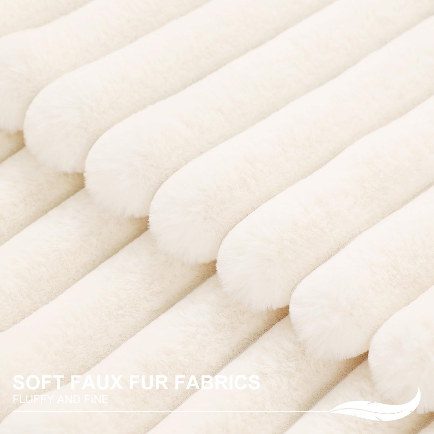 Pallene Faux Fur Plush Christmas Throw Pillow Covers 18x18 Set of 2 - Luxury Soft Fluffy Striped Decorative Pillow Covers for Sofa, Couch, Living Room - Cream White