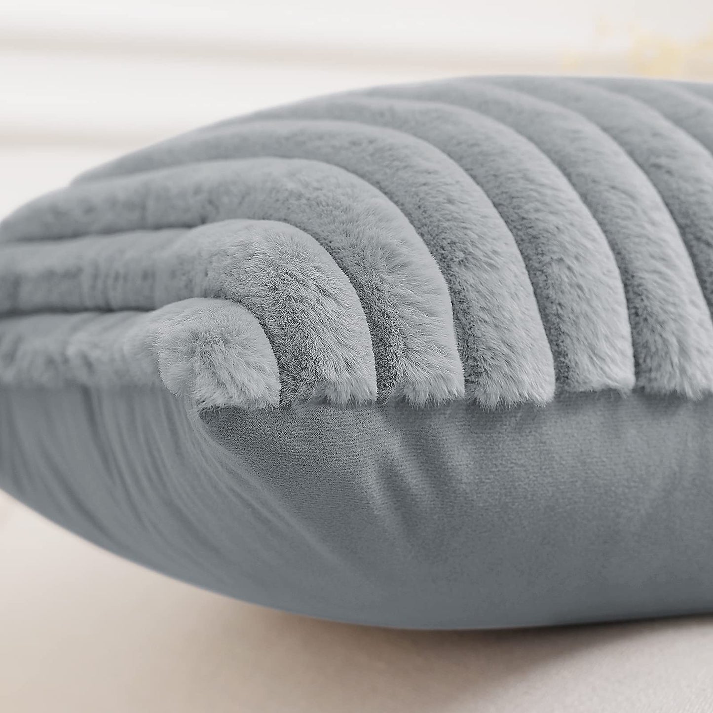 Pallene Faux Fur Plush Christmas Throw Pillow Covers 18x18 Set of 2 - Luxury Soft Fluffy Striped Decorative Pillow Covers for Sofa, Couch, Living Room - Cream White