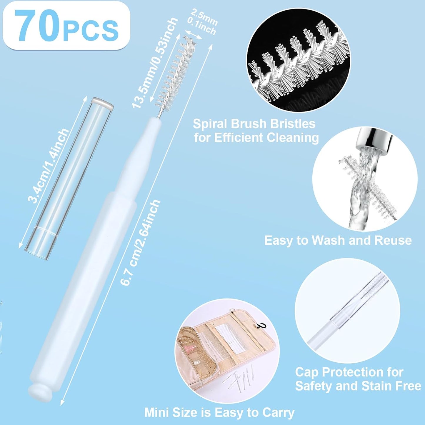 70 PCS Shower Head Cleaning Brush for Small Hole, Multiple Shower Head Cleaner Tool for Gap Hole Anti-Clogging with Stiffer and Denser Bristles, Shower Cleaner Brush Tools for Cleaning