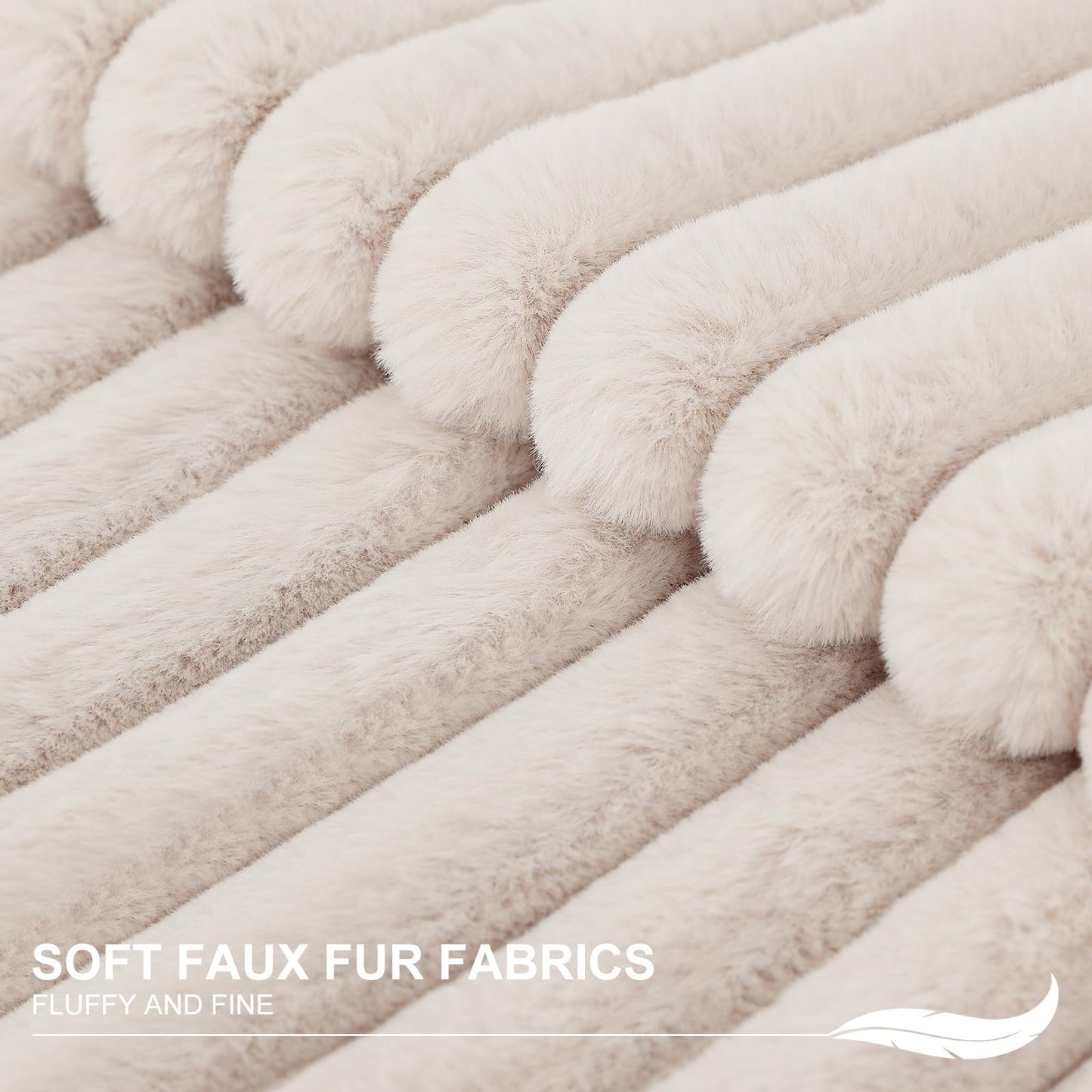 Pallene Faux Fur Plush Christmas Throw Pillow Covers 18x18 Set of 2 - Luxury Soft Fluffy Striped Decorative Pillow Covers for Sofa, Couch, Living Room - Cream White