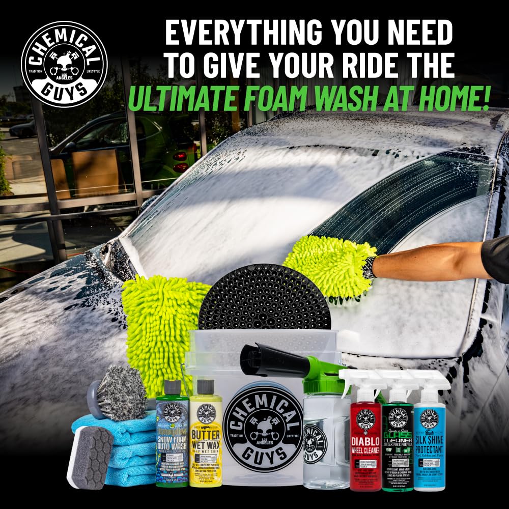 Kit de lavado de coche de 14 piezas Arsenal Builder de Chemical Guys HOL126 con pistola de espuma, cubeta y (5) productos químicos de limpieza para el cuidado del automóvil de 16 onzas líquidas (funciona con manguera de jardín)