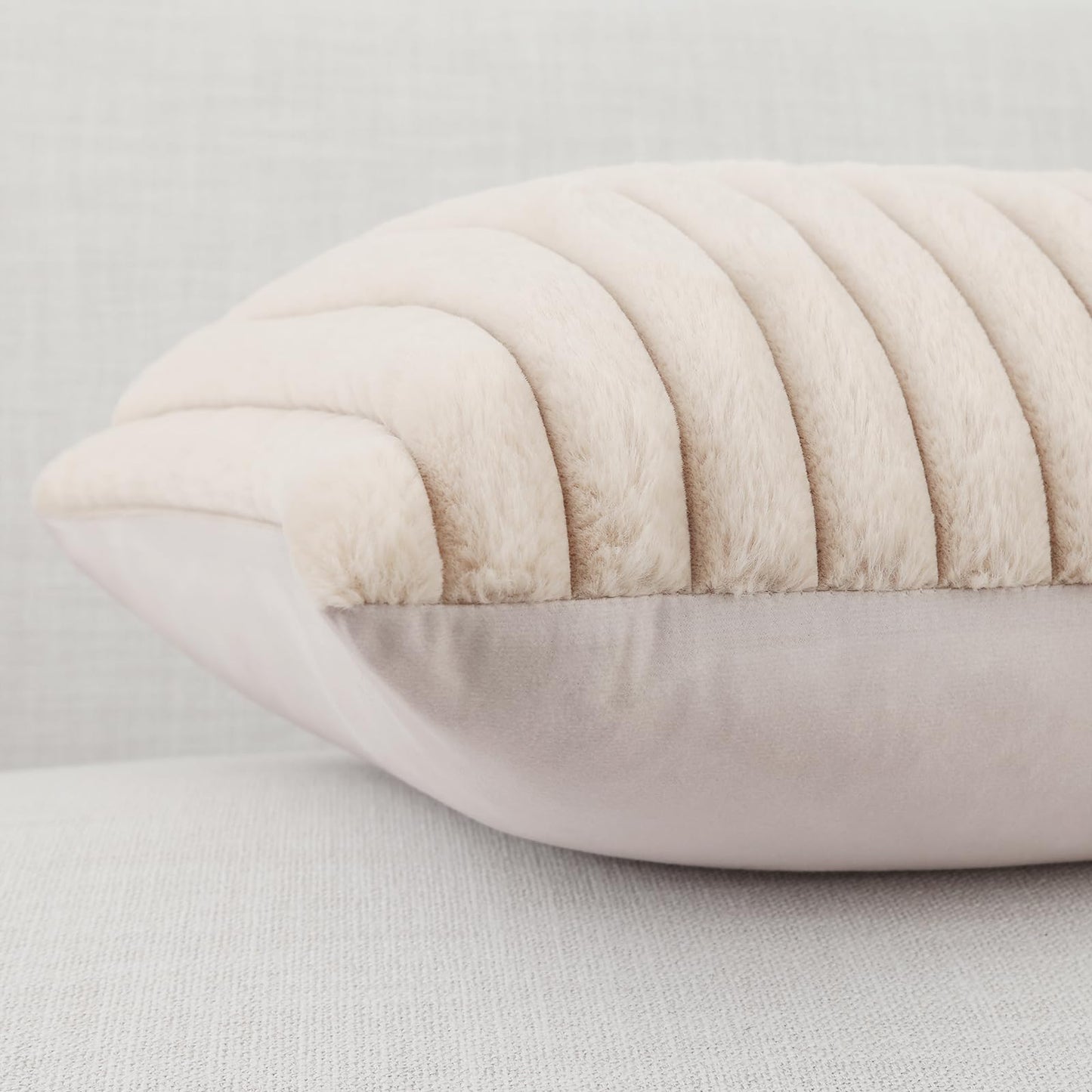 Pallene Faux Fur Plush Christmas Throw Pillow Covers 18x18 Set of 2 - Luxury Soft Fluffy Striped Decorative Pillow Covers for Sofa, Couch, Living Room - Cream White