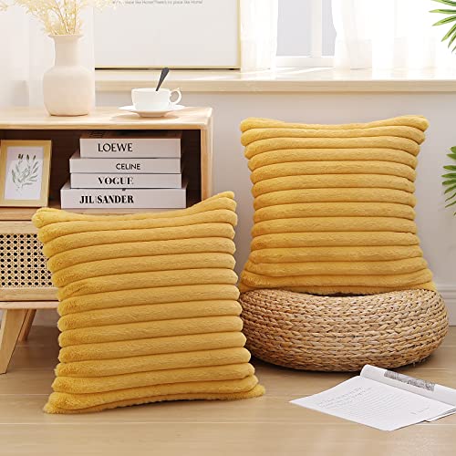 Pallene Faux Fur Plush Christmas Throw Pillow Covers 18x18 Set of 2 - Luxury Soft Fluffy Striped Decorative Pillow Covers for Sofa, Couch, Living Room - Cream White