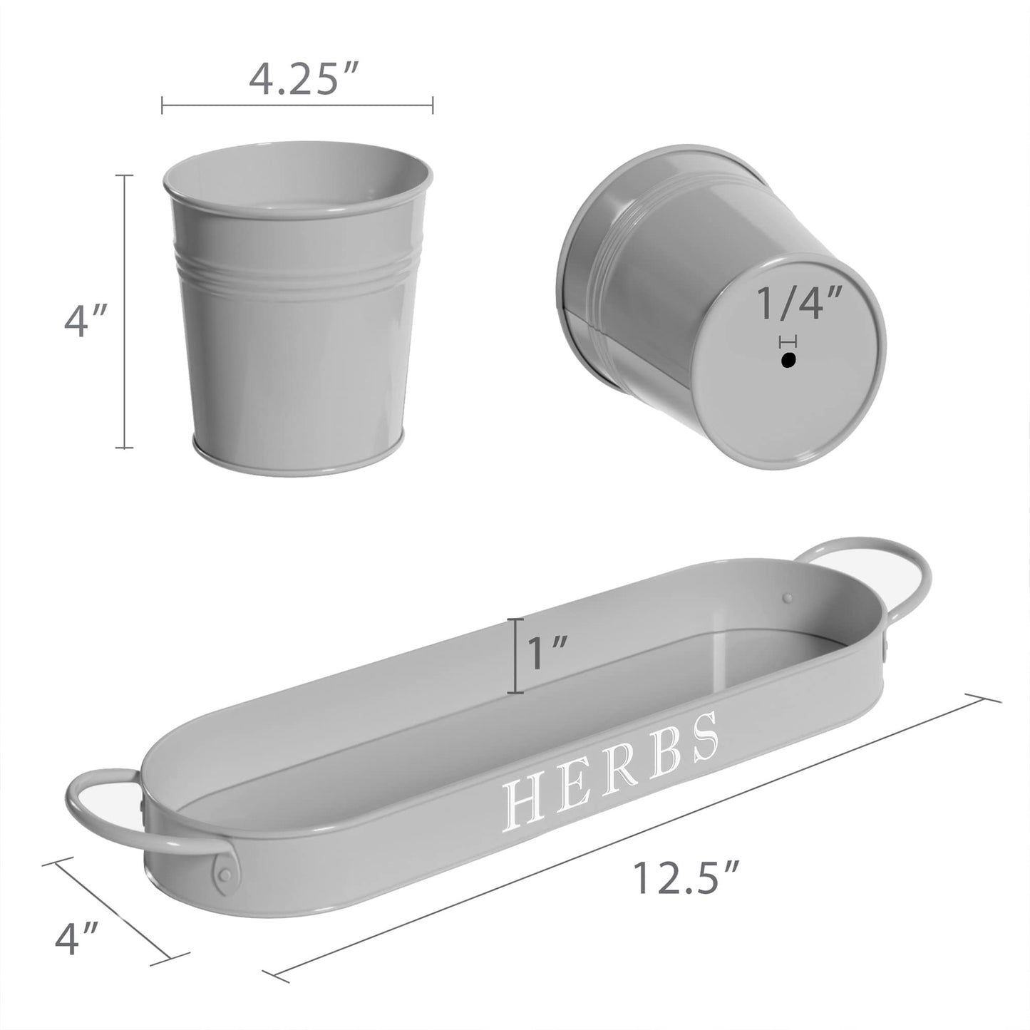 Barnyard Designs Indoor Herb Garden Planter Set with Tray, Metal Windowsill Plant Pots with Drainage for Outdoor or Indoor Plants, Set/3 (Soft Mint)
