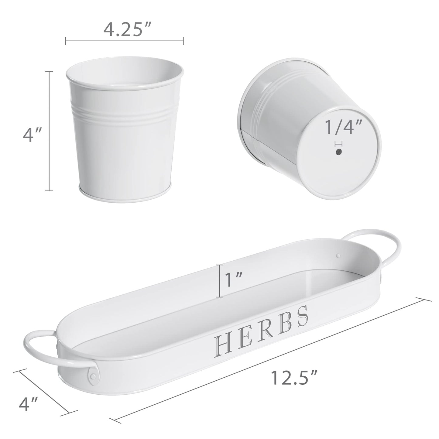 Barnyard Designs Indoor Herb Garden Planter Set with Tray, Metal Windowsill Plant Pots with Drainage for Outdoor or Indoor Plants, Set/3 (Soft Mint)