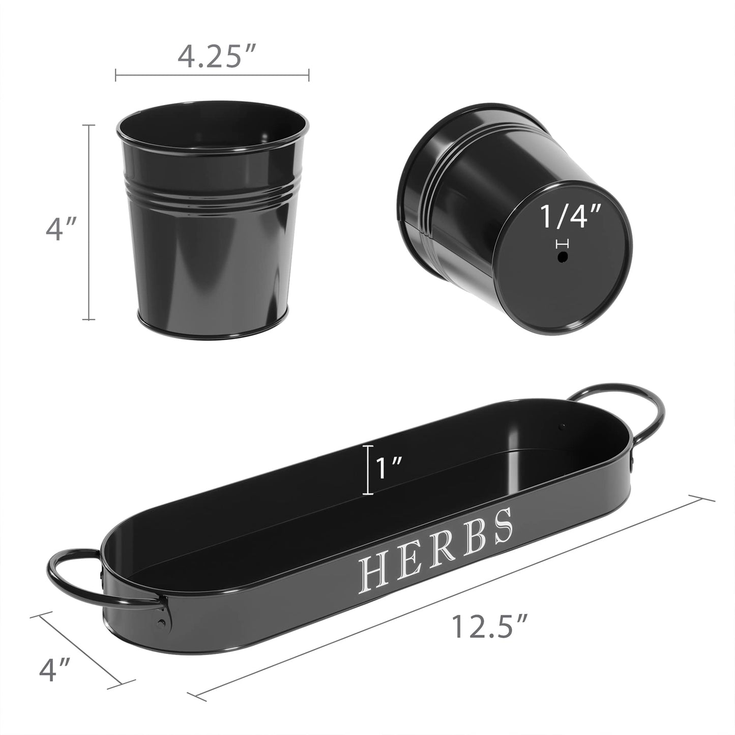 Barnyard Designs Indoor Herb Garden Planter Set with Tray, Metal Windowsill Plant Pots with Drainage for Outdoor or Indoor Plants, Set/3 (Soft Mint)