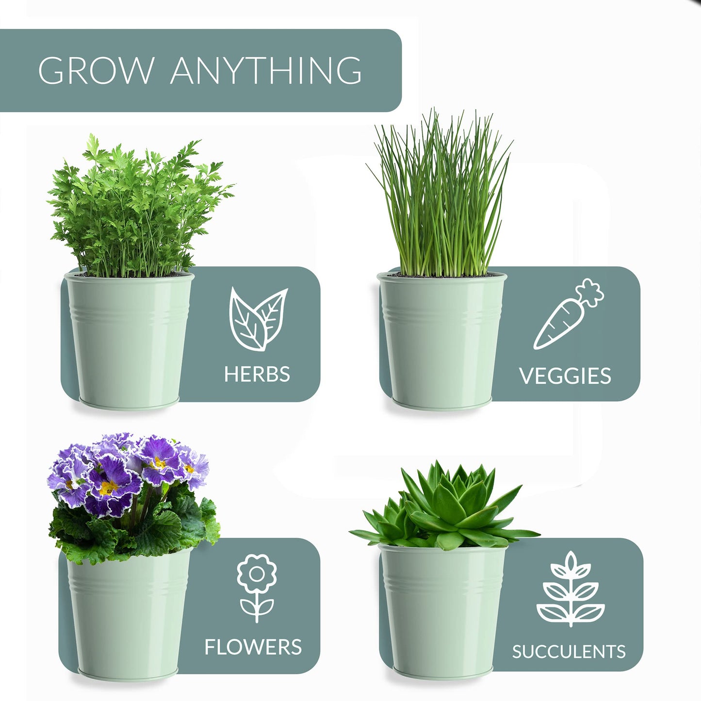 Barnyard Designs Indoor Herb Garden Planter Set with Tray, Metal Windowsill Plant Pots with Drainage for Outdoor or Indoor Plants, Set/3 (Soft Mint)