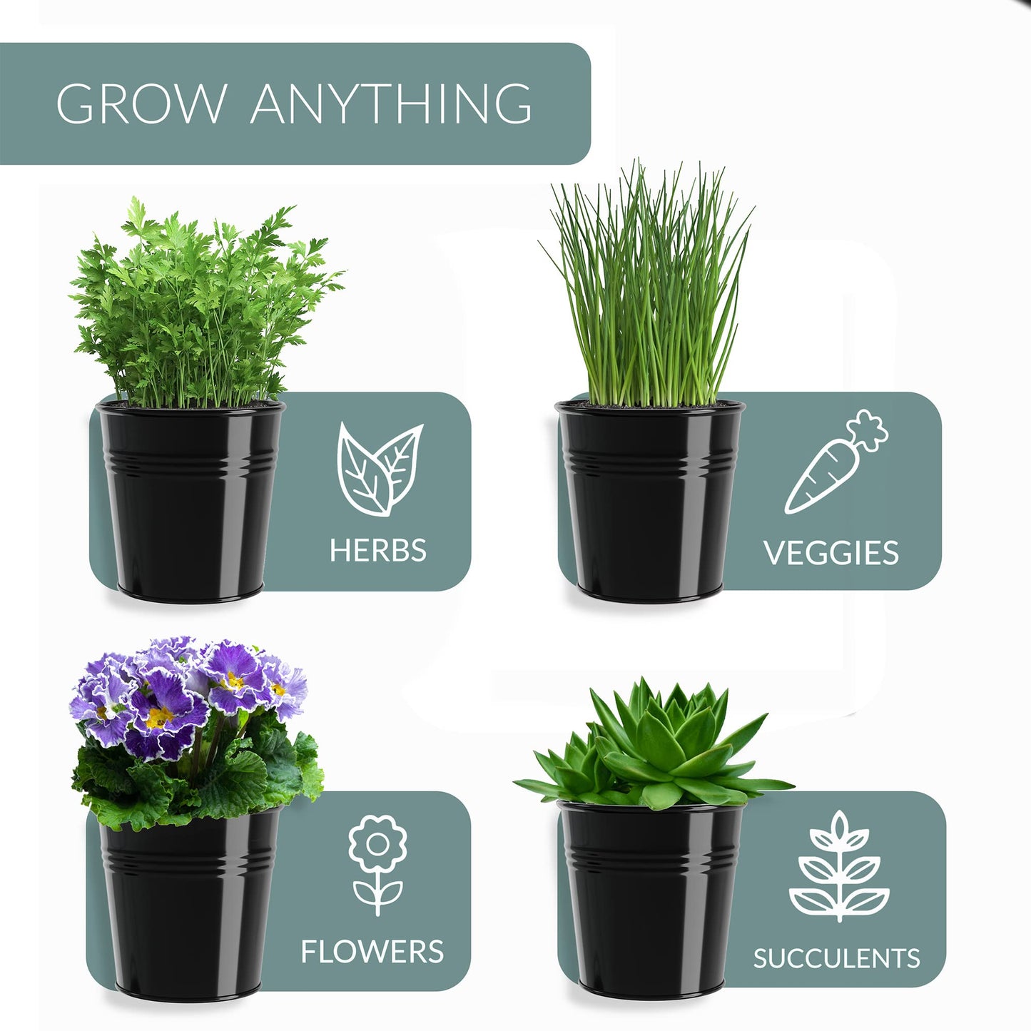 Barnyard Designs Indoor Herb Garden Planter Set with Tray, Metal Windowsill Plant Pots with Drainage for Outdoor or Indoor Plants, Set/3 (Soft Mint)