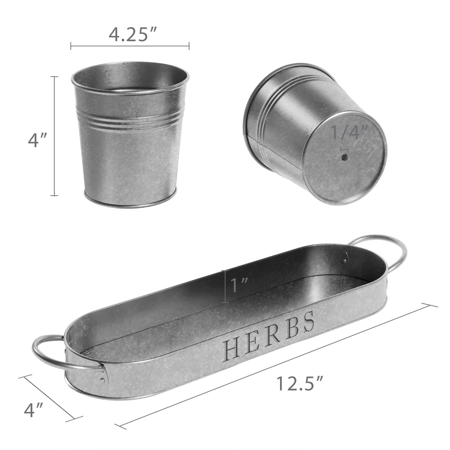 Barnyard Designs Indoor Herb Garden Planter Set with Tray, Metal Windowsill Plant Pots with Drainage for Outdoor or Indoor Plants, Set/3 (Soft Mint)