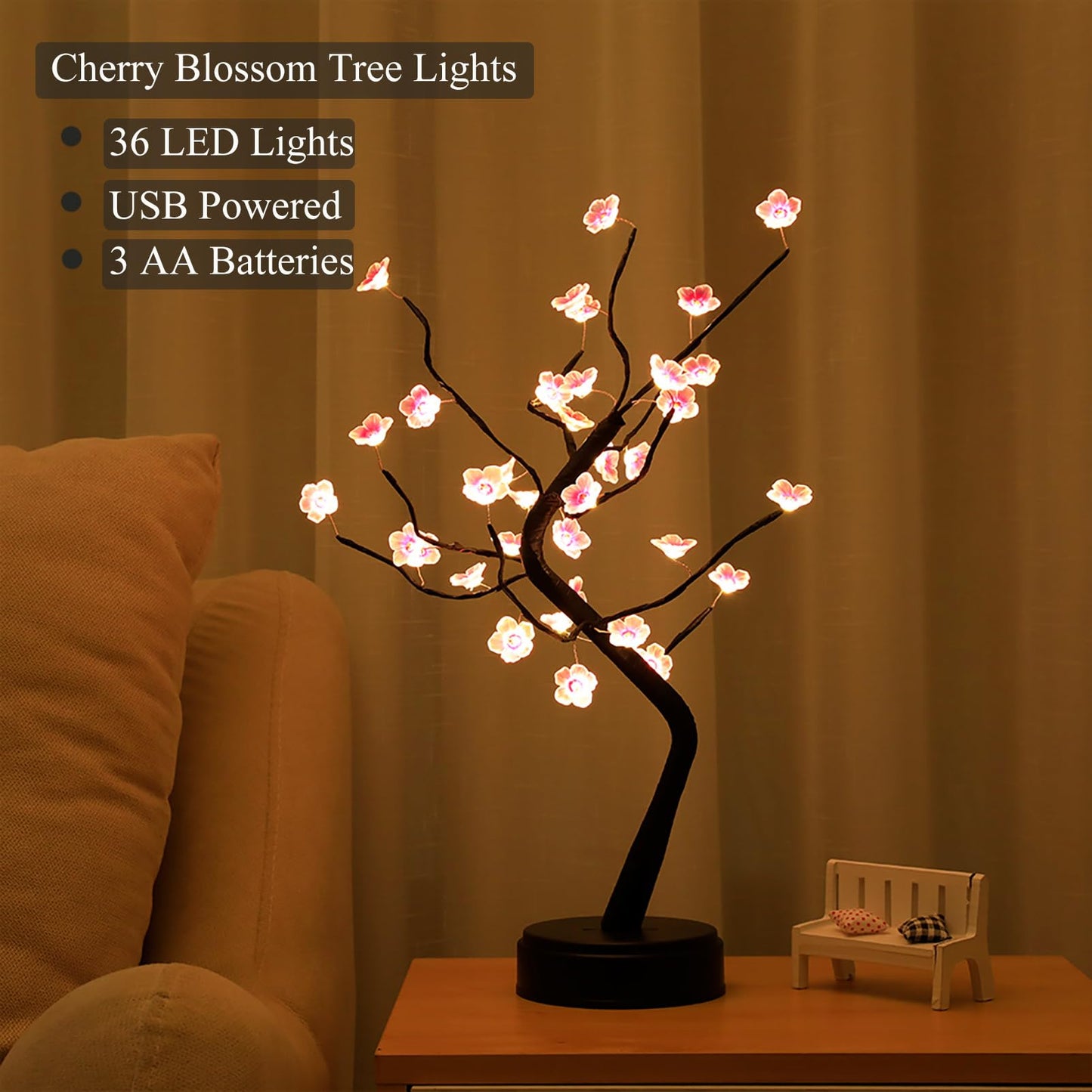Room Decor, 20" 108 LED Tabletop Bonsai Tree Light, DIY Artificial Tree Lamp, Battery/USB Operated, Aesthetic Lamps for Living Room Bedroom Christmas Home Gifts House Decor (Warm White)