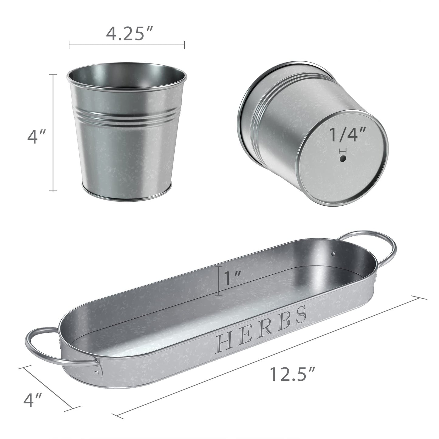 Barnyard Designs Indoor Herb Garden Planter Set with Tray, Metal Windowsill Plant Pots with Drainage for Outdoor or Indoor Plants, Set/3 (Soft Mint)