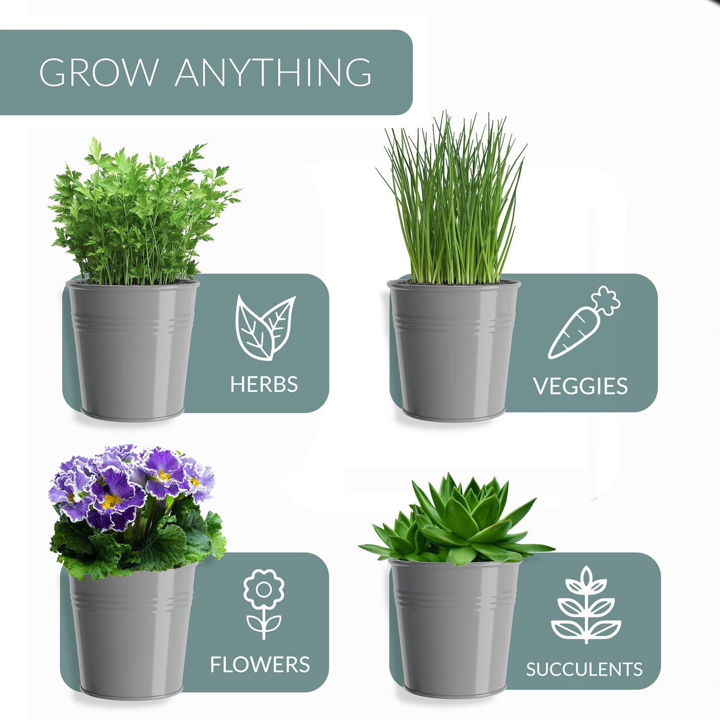 Barnyard Designs Indoor Herb Garden Planter Set with Tray, Metal Windowsill Plant Pots with Drainage for Outdoor or Indoor Plants, Set/3 (Soft Mint)