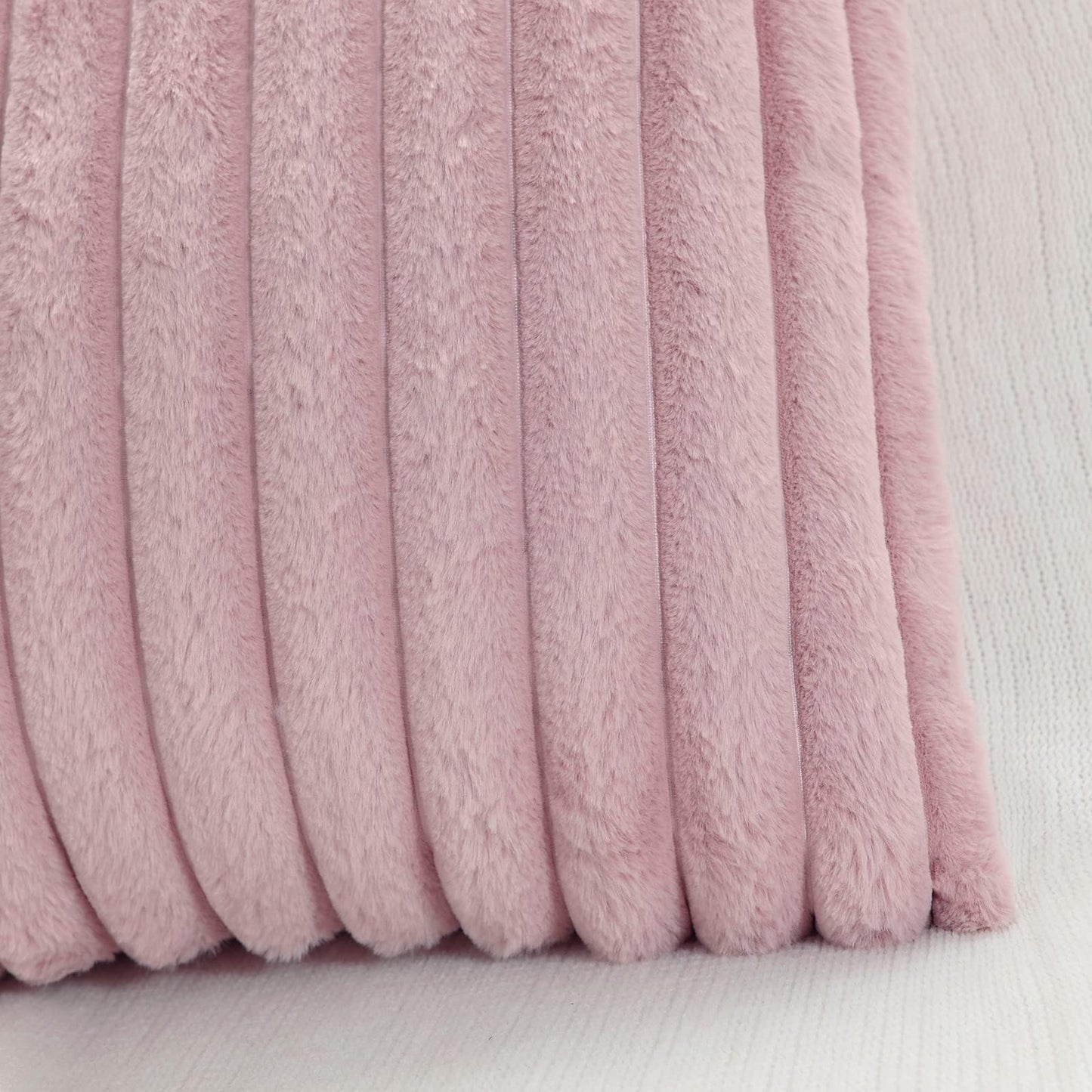 Pallene Faux Fur Plush Christmas Throw Pillow Covers 18x18 Set of 2 - Luxury Soft Fluffy Striped Decorative Pillow Covers for Sofa, Couch, Living Room - Cream White