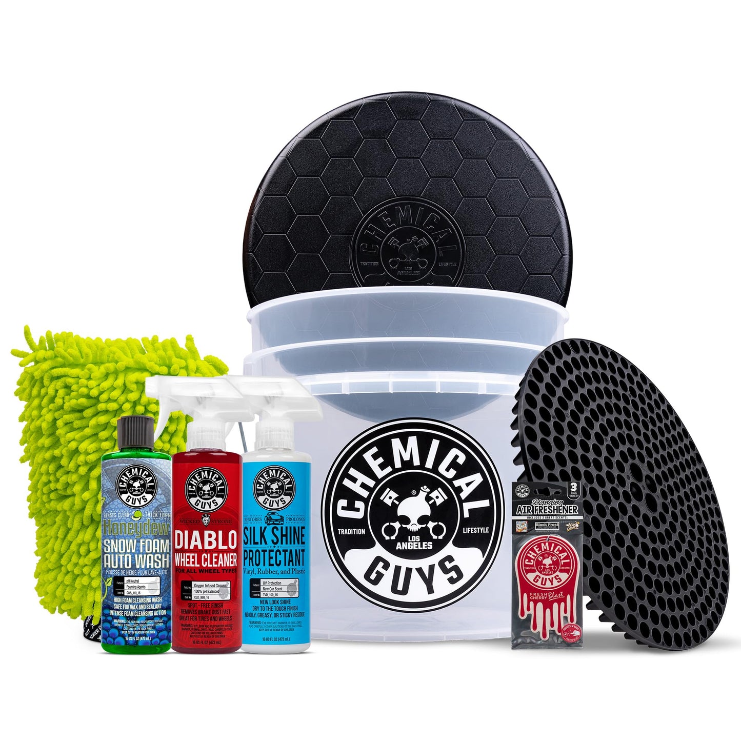 Kit de lavado de coche de 14 piezas Arsenal Builder de Chemical Guys HOL126 con pistola de espuma, cubeta y (5) productos químicos de limpieza para el cuidado del automóvil de 16 onzas líquidas (funciona con manguera de jardín)