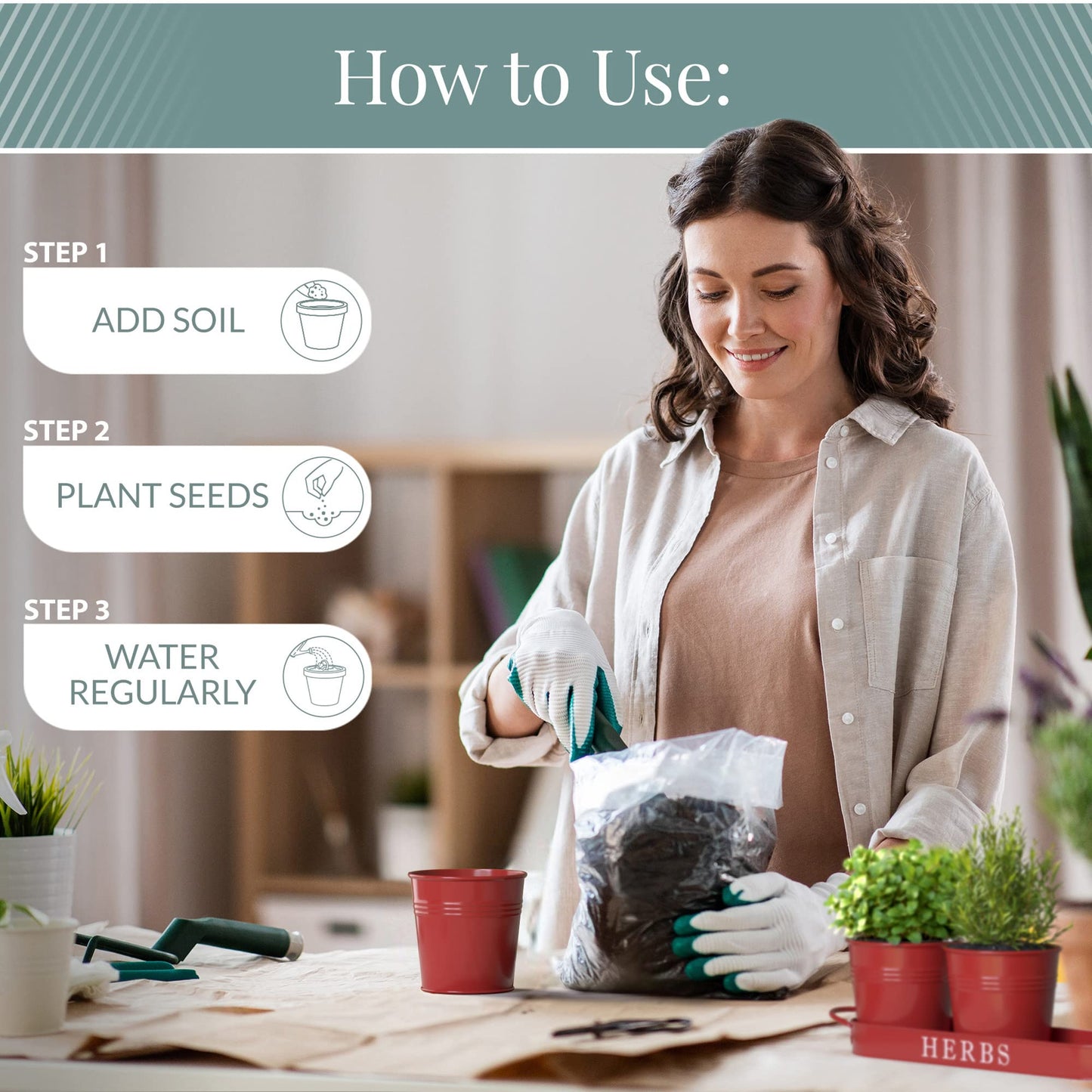 Barnyard Designs Indoor Herb Garden Planter Set with Tray, Metal Windowsill Plant Pots with Drainage for Outdoor or Indoor Plants, Set/3 (Soft Mint)