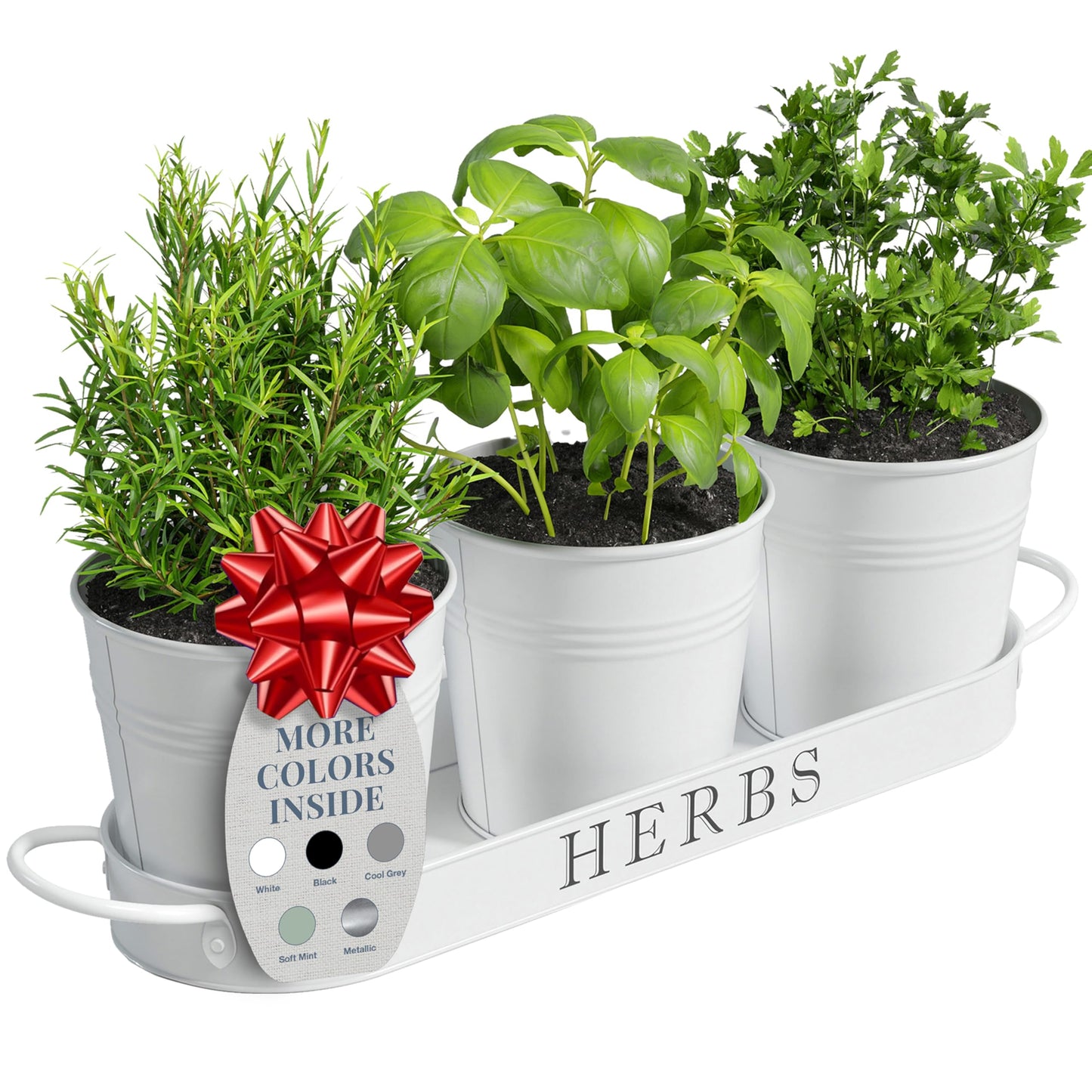 Barnyard Designs Indoor Herb Garden Planter Set with Tray, Metal Windowsill Plant Pots with Drainage for Outdoor or Indoor Plants, Set/3 (Soft Mint)