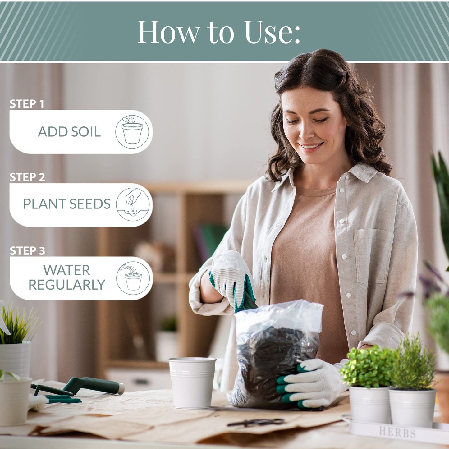 Barnyard Designs Indoor Herb Garden Planter Set with Tray, Metal Windowsill Plant Pots with Drainage for Outdoor or Indoor Plants, Set/3 (Soft Mint)